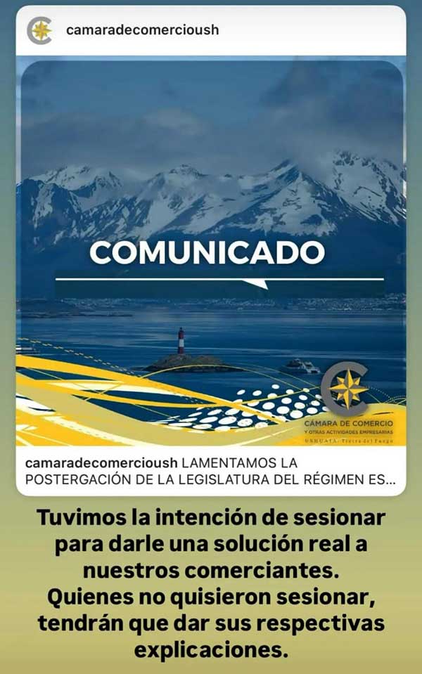 Comunicado Cámara de Comercio de Ushuaia