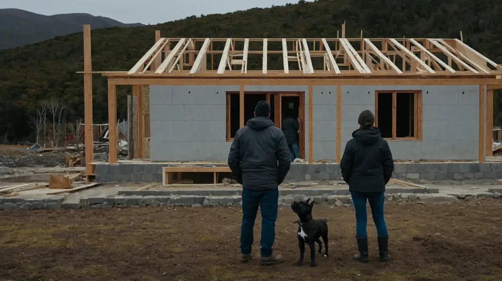 familia mirando como avanza construcción de su casa