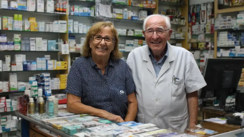 Personas en una farmacia